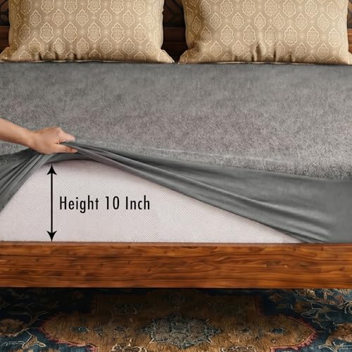 Image of Lithara Terry Cotton Fitted Mattress Protector for Single Bed | Waterproof & Elastic Band | Ultra Soft & Hypoallergenic Mattress Cover | Size : 36 x 75 Inches (3 x 6.25 Feet) | (Greyish)
