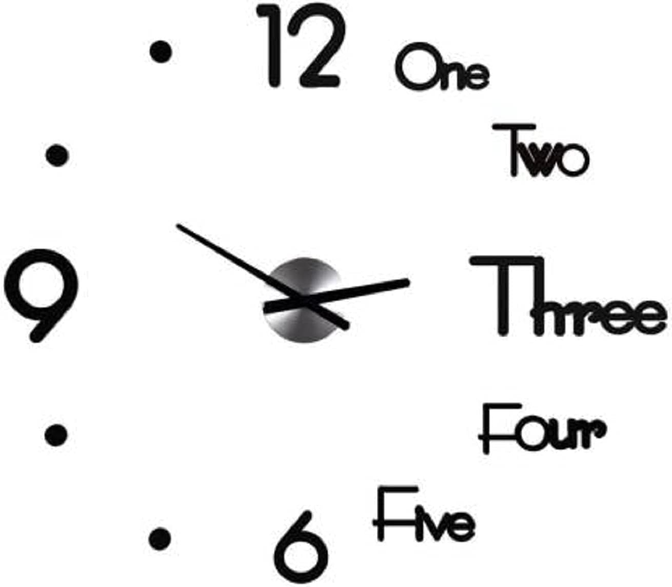 RKR Plastic 3D DIY Frameless Designer Self Adhesive Analog Wall Clock with Big Mirror Surface Effect (70 cm X 70 cm, Black)
