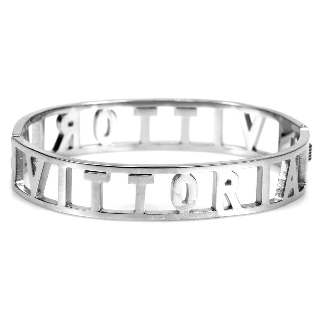 Flowers Bracciale Rigido Acciaio con Nome Vari e Zirconcini Sacchettino in Tessuto Scritta Nome ricoperta di Strass Brillantissimi Bracciale a Manetta Donna Chiusura a Molla Idea Regalo