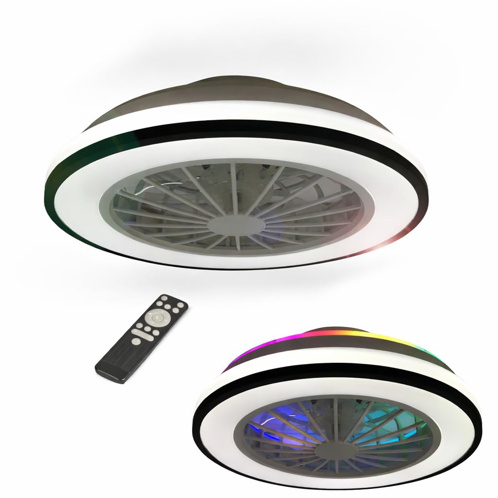 LL ILOP MINI Ventilateur de Plafond LED avec Éclairage 24W, 38 cm, CCT 3000–6500K + RGB, Dimmable, Télécommande, Silencieux avec Lumière, Noir/Blanc, 66850