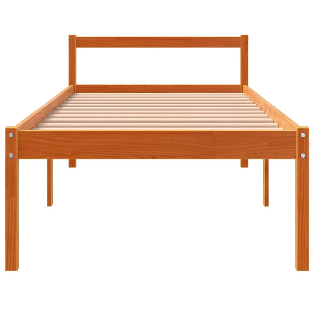 Seniorenbett Wachsbraun 90x200 cm aus massiver Kiefer, seniorengerechte Höhe 44 cm, praktischer Stauraum, Robustes Einzelbett für Schlafzimmer Gästezimmer & Pflegeeinrichtung