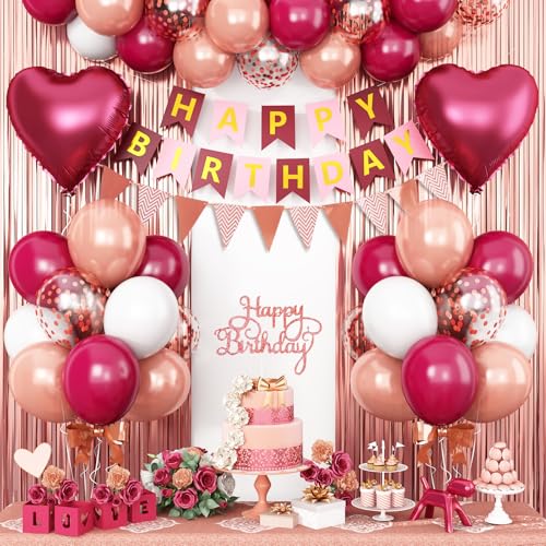 Image of Burgundy Birthday Decorations, Wine Red Birthday Balloons Set