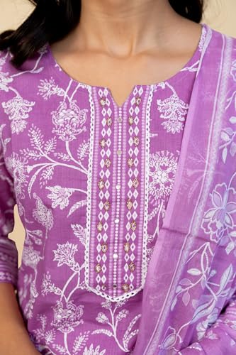 Image of MIRCHI FASHION Pure Cotton Floral Kurta Set for Women with Dupatta & Pant | 3 Piece Straight Fit Ethnic Outfit | Breathable Summer Salwar Suit