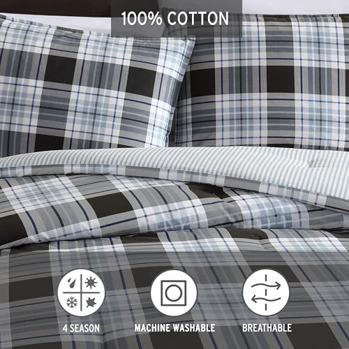 Image of Eddie Bauer - King Duvet Cover Set, Cotton Reversible Bedding with Matching Shams, Styligh Luxurious Bedding Set (Lewis Navy, King)