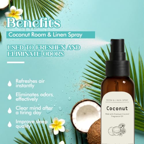 Image of Fragrance Room Spray, Coconut Scent, Air Fresheners for Home | with Notes of Tropical Fruits, Long Lasting Room Air Freshener & Odor Eliminator for Home, Bathroom, Bedding, 2 x 4.06 oz