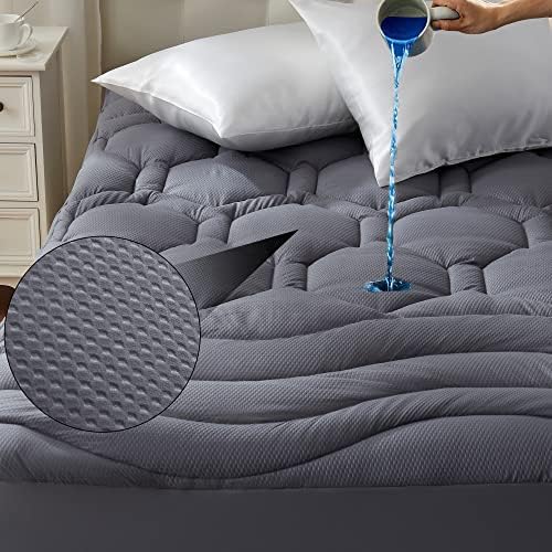 ELVEN HOME California King Mattress Pad Waterproof Mattress Cover, Breathable Padded Mattress Protector Deep Pocket 8-21", Soft Fluffy Cal King Bed Mattress Topper (Grey,72x84 in)