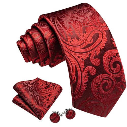 Image of Barry.Wang Men Ties Paisley Woven Silk Necktie Set with Pocket Suqare Cufflinks Formal
