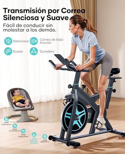 Miniatura 3 de Toputure Bicicleta Estática para casa con Amortiguación Mejorada y APP | Volante 15 kg, Estructura reforzada, Asiento cómodo para largas sesiones, Pulsómetro, Altura 155-195 cm, Máx 160 kg