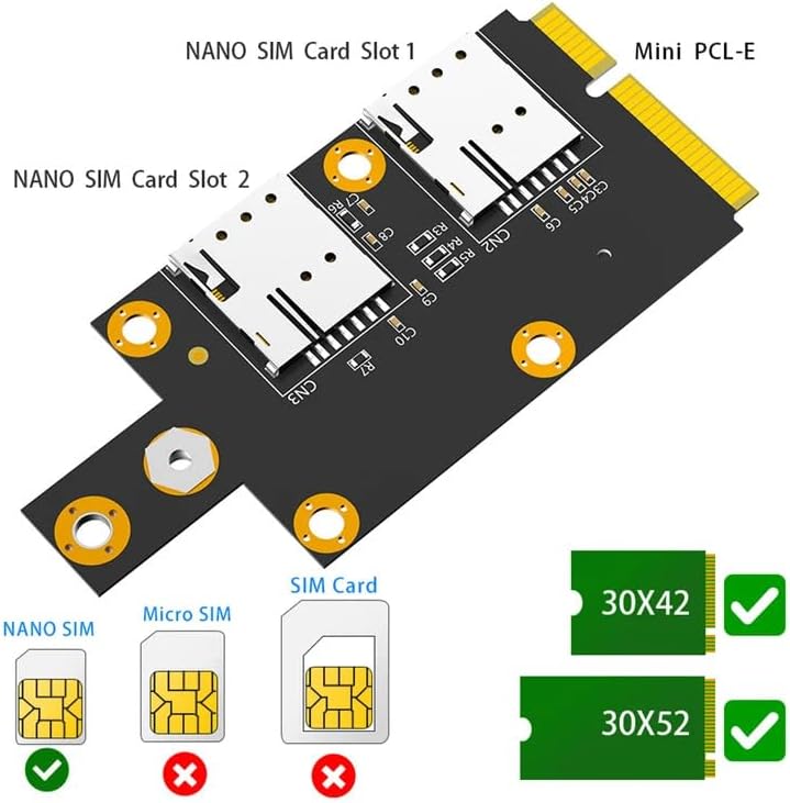 M.2 Key B to Mini PCI-E Adapter with Dual Nano SIM Card Slot for 3G/4G/5G Module for Desktop Laptop 3042/3052 Type M2 Key B Card