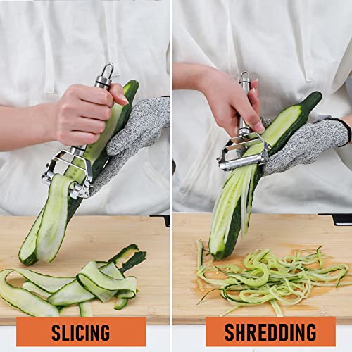 Riuiouga Stainless Steel Double Sided Vegetable Peeler With Cut Resistant Gloves - Multifunctional Carrot Shredder Fruit Peeler, Portable Kitchen Peeler For Shredding, Peeling And Slitting #TOP1