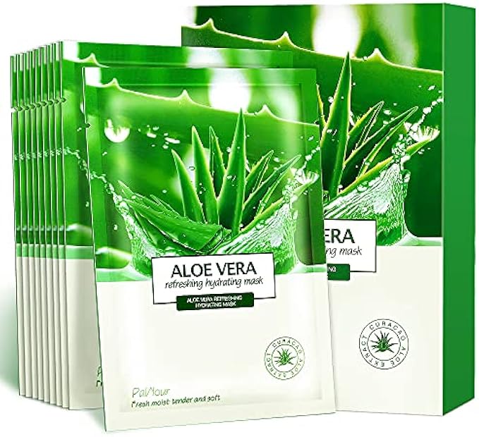 Aloe Facial Skincare Sheet Hydrating Moisturizing Revitalizing Facial Skincare Sheet for Dry, Oily, Sensitive and Tired Skin 25ml/0.8oz, Pack of 10