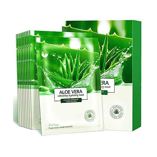 Aloe Facial Skincare Sheet Hydrating Moisturizing Revitalizing Facial Skincare Sheet for Dry, Oily, Sensitive and Tired Skin 25ml/0.8oz, Pack of 10
