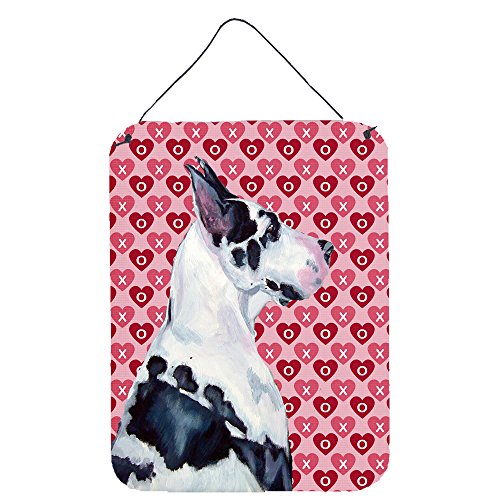Caroline's Treasures LH9146DS1216 Great Dane Hearts Love and Valentine's Day Portrait Wall or Door Hanging Prints Aluminum Metal Sign Kitchen Wall Bar Bathroom Plaque Home Decor Front Door Plaque, 12x