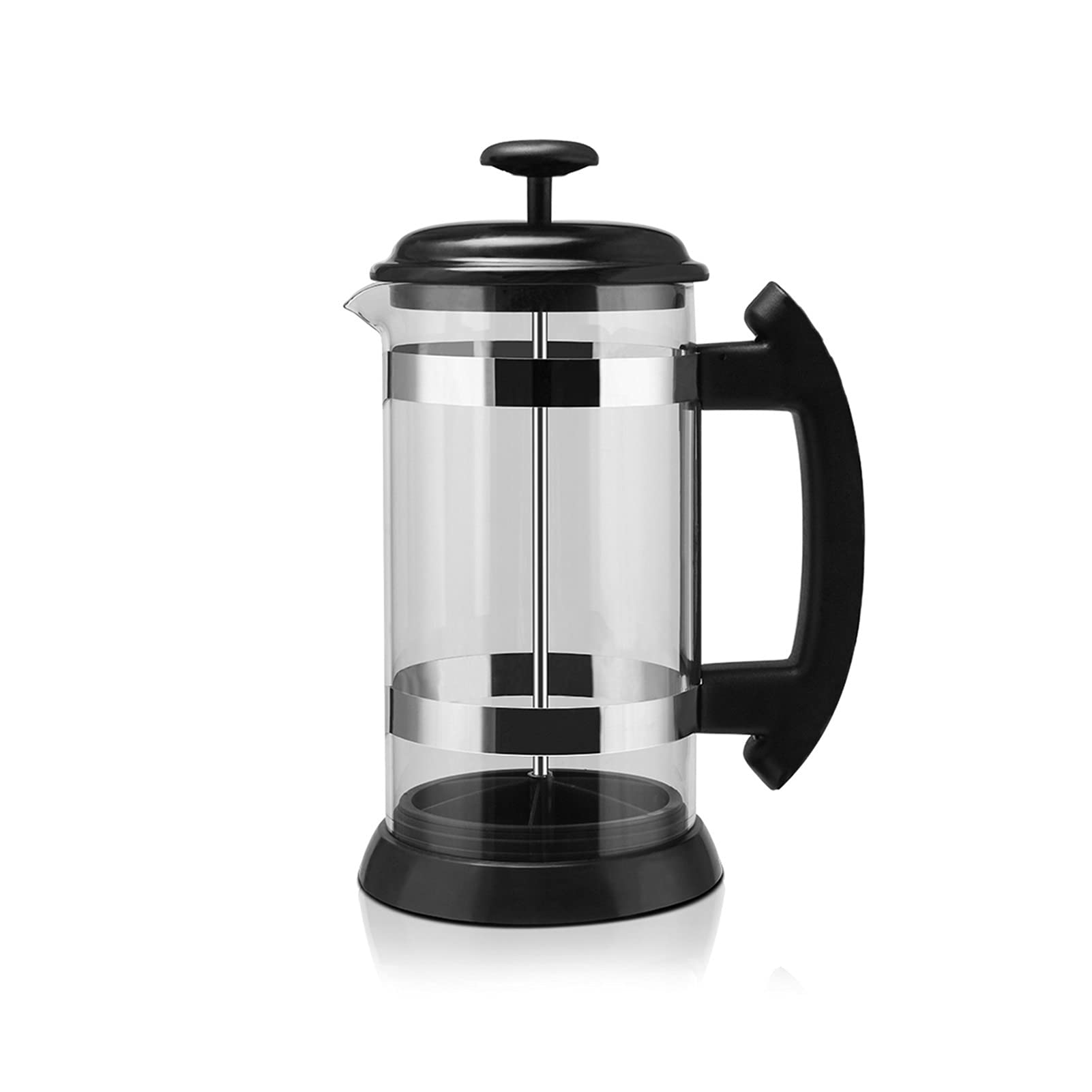 WAOCEO coffee pot Coffee Kettle Stainless Steel Glass Teapot Coffee Tea Percolator Filter Press Plunger 1000ml Manual Coffee Espresso Maker Pot for home, kitchen (Color : Black)