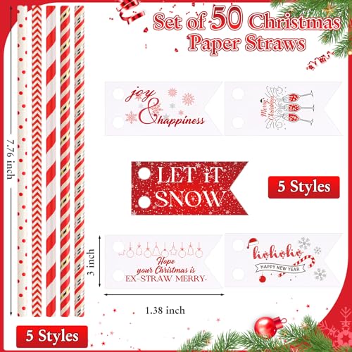 50 pitillos de papel navideños rojo y blanco Hushee miniatura 2