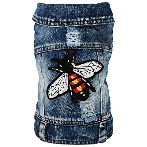 SILD Pet Clothes Dog Jeans Jacket Cool Blue Denim Coat Small Medium Puppy Blue Vintage Washed Clothes Dogs Lapel Vests Classic Hoodies Cover