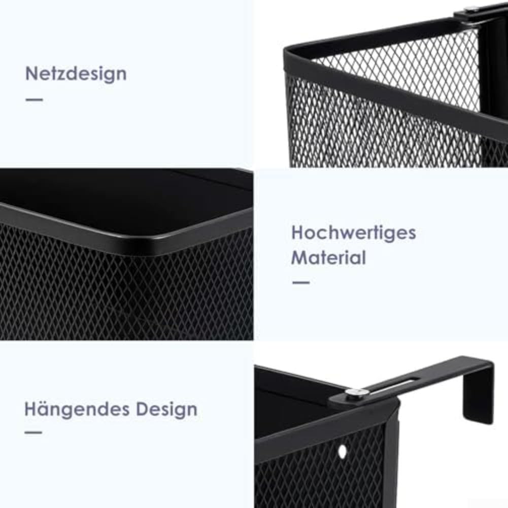 Organiseur de chevet en métal peu encombrant avec panier suspendu pour téléphones, livres, télécommandes et autres éléments essentiels dans les petits espaces de vie (noir)