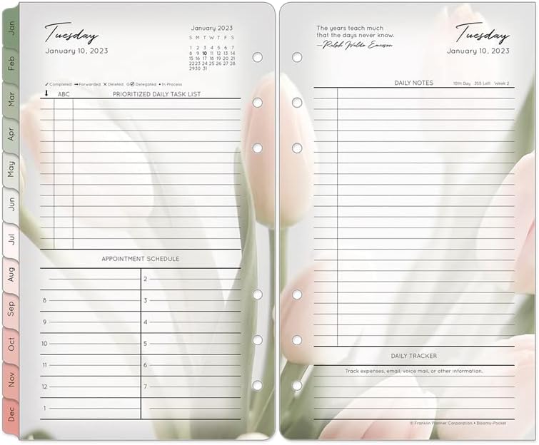 FranklinCovey - Pocket Blooms Two Page Per Day Ring-Bound Tabs - Jan 2023 - Dec 2023