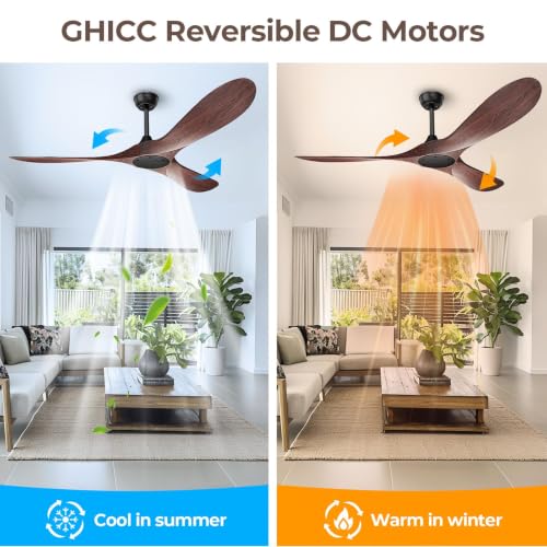 Image of Obabala 60 Inch Ceiling Fan Without Lights, Walnut Finish | Outdoor Ceiling Fan with Remote, 6-Speed Adjustable Reversible DC Motor for Patio & Living Room