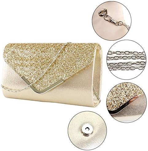 Queena Womens Shiny Glitter Evening Clutch Envelope Handbag Chain Purse for Wedding Party Prom Gift for Mom Wife Girlfriend,Gold - Image 2