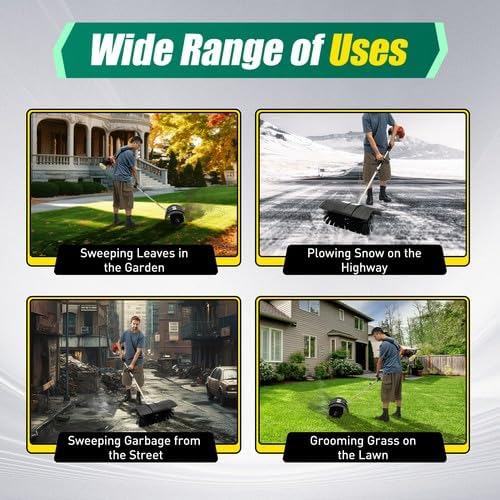 52CC 2-Stroke Handheld Lawns Sweeper, 2.3HP Gasoline Powered Broom Sweeper, Lawn Cleaning Sweeping Machine with 33.8 oz Fuel Tank & Curved Handle for Lanes Driveways Lawns Sidewalks