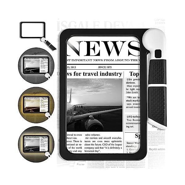 Magnifying Glass with Light 5X Magnifying Glass for Reading Handheld Folding Magnifier 48 Lights Full Page Viewing Area Perfect for Macular Degeneration Low Vision Person Gifts for Seniors Reading