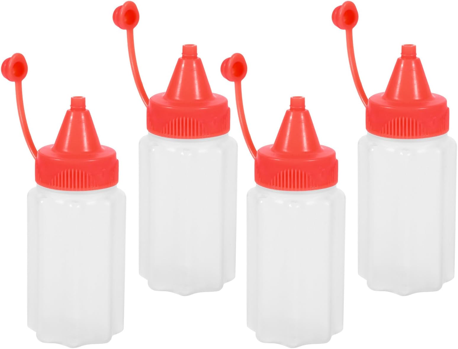 4 Pcs Mini Condiment Squeeze Bottles Set, Small Ketchup Mustard Dispensers with Red Caps, Portable Sauce Bottles for Barbecue, Outdoor Picnic, and Lunch Box Use