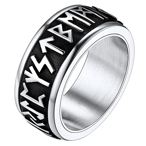 FaithHeart Anillo Giratorio Runas Vikingas Nórdicas Anillo Hip Hop Acero Inoxidable 316 Hombre Anillo Futhark Letras Alfabéticas Banda Ancha Joyería Moral Vikinga Familia Talla 7