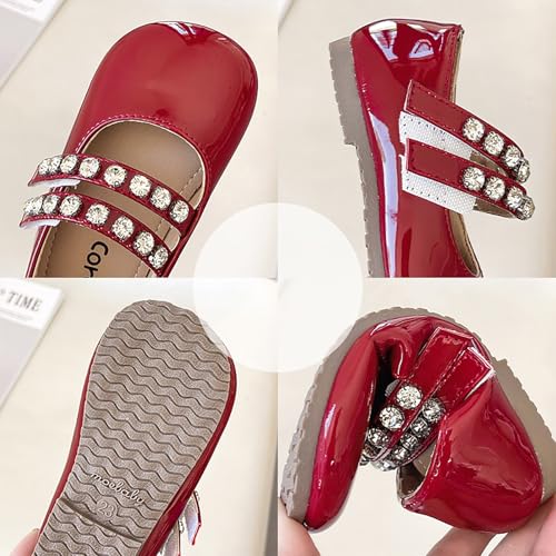 Girls Paten𝐭 Leather Flat𝐬 Toddler Mary Jane Dress Shoes with Pearl Strap Wedding Part𝐲 School Uniform Shoes4