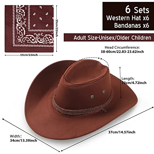Image of Zhanmai 12 Pcs Cowboy Hat and Bandana Cowboy Cowgirl Hats Bulk Western Party Costume Halloween Accessory