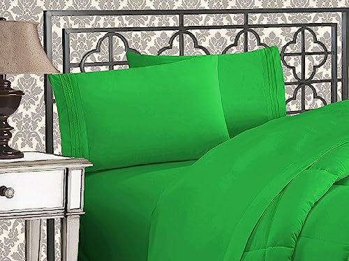 Elegant Comfort Luxurious 1500 Premium Hotel Quality Microfiber Three Line Embroidered Softest 4-Piece Bed Sheet Set, Wrinkle and Fade Resistant, King, Emerald Green (Pack of 2)