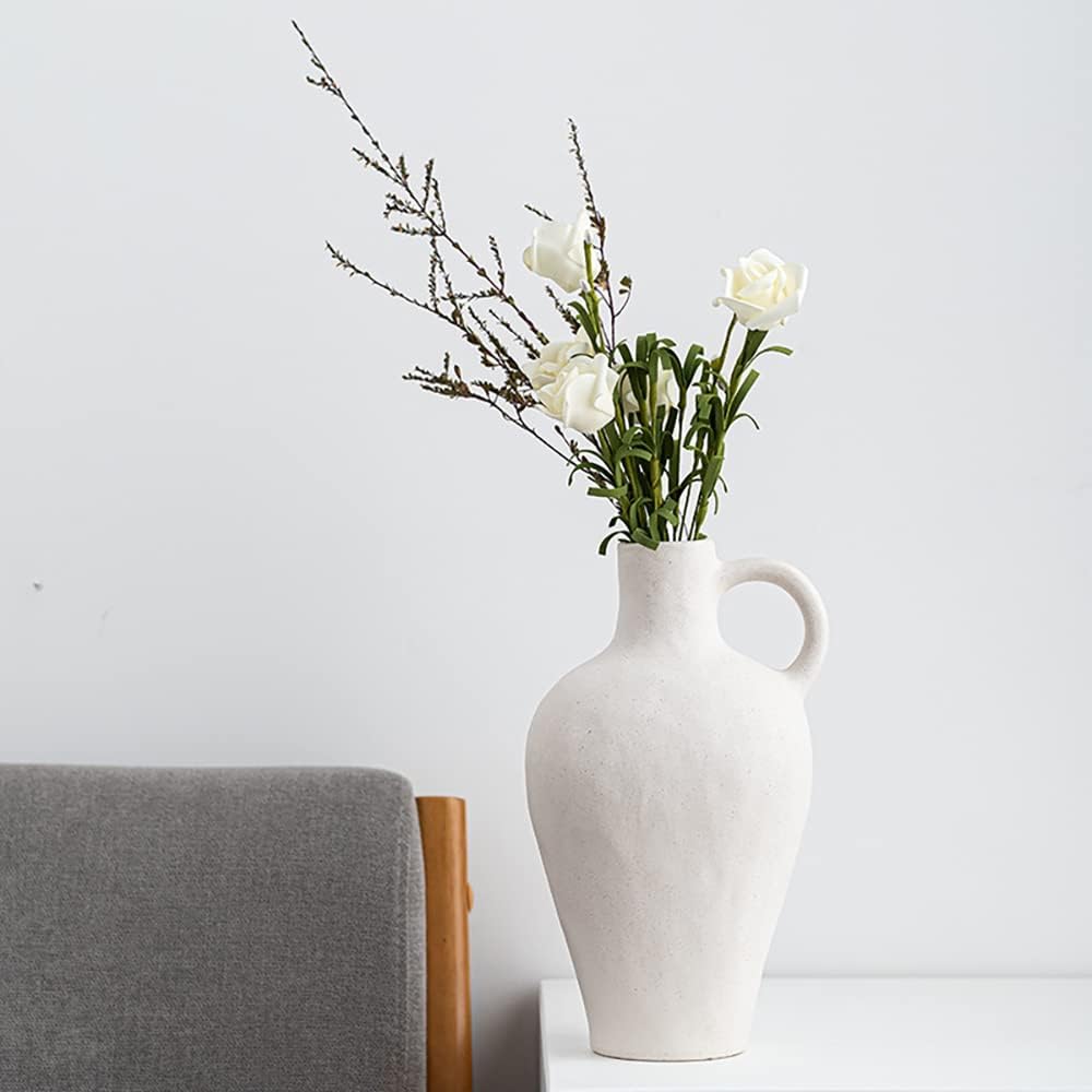Lawaia Flower Vase Ceramic Vases for Decor, Modern Farmhouse Distressed White Small Ceramic Distressed Decoration for Rustic Décor, Housewarming Gift