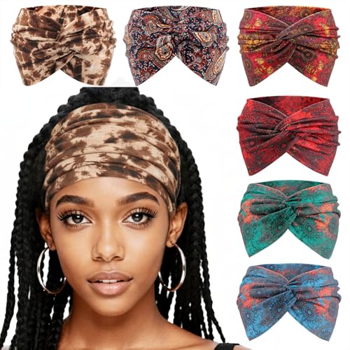 AQOKKA Extra Wide Turban Headbands for Women No Slip Boho Elastic Hairband