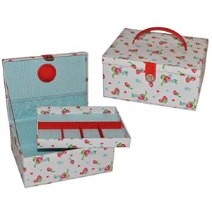 alles-meine.de GmbH 2 TLG. Nähkorb XL groß – mit Einsatz und Nadelkissen – Erbeeren Blumen Stoff – Nähkasten Nähkästchen…