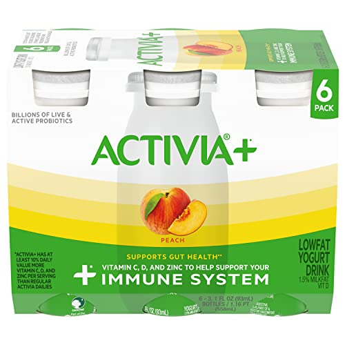 Activia+ Probiotic Low Fat Yogurt Drink, Peach, 3.1Oz., 6 Pack, Immune System Support #TOP1