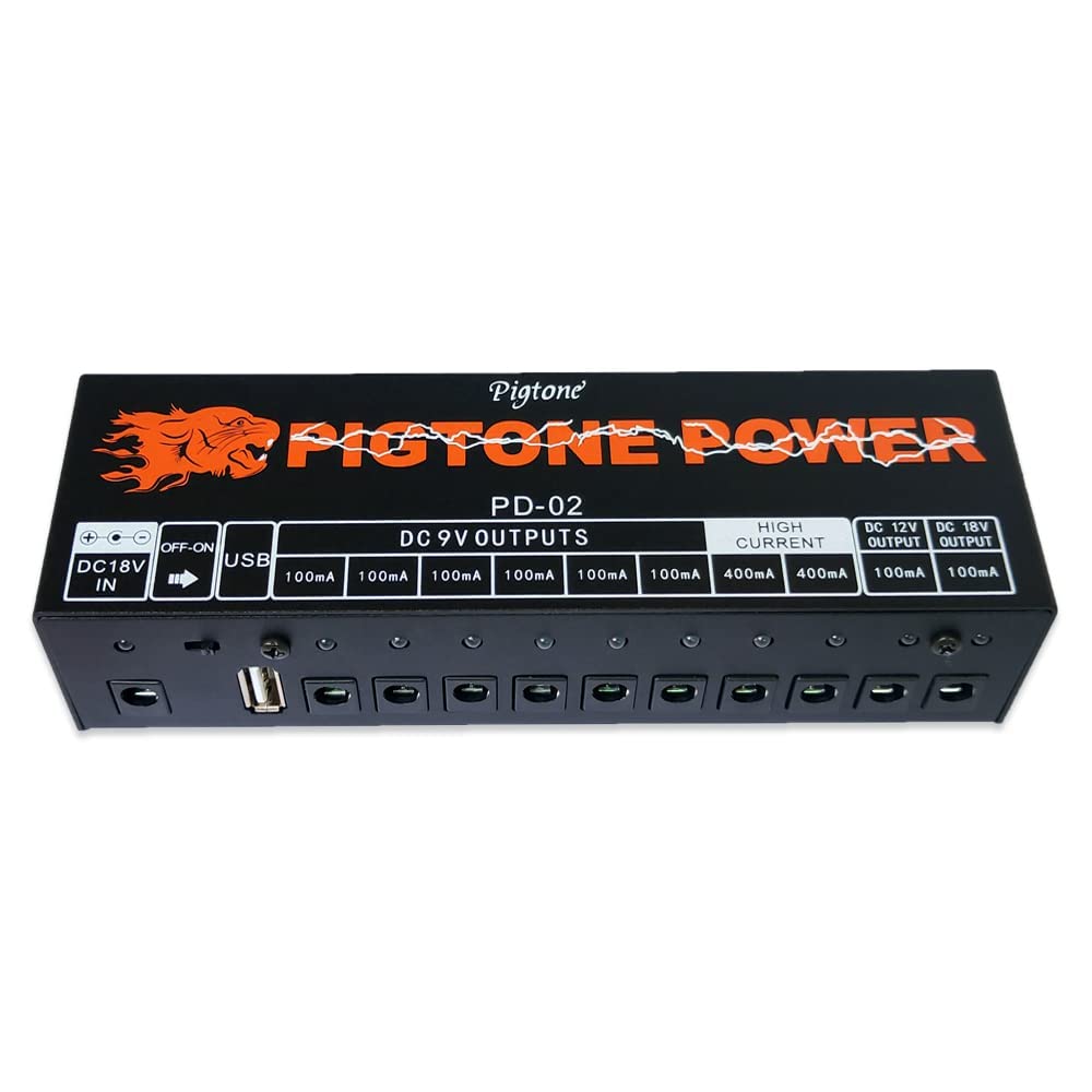 Fuente de alimentación de pedal de guitarra 10 salidas de CC aisladas para pedal de efecto 9V/12V/18V con puerto USB PD-02