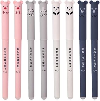 Cute Animal Gel Pen, 0.35mm Cartoon Animal Erasable Blue Ink Gel Pen Student Stationery Office Gift Back To School Gift Set(4Pcs Black+4Pcs Blue)