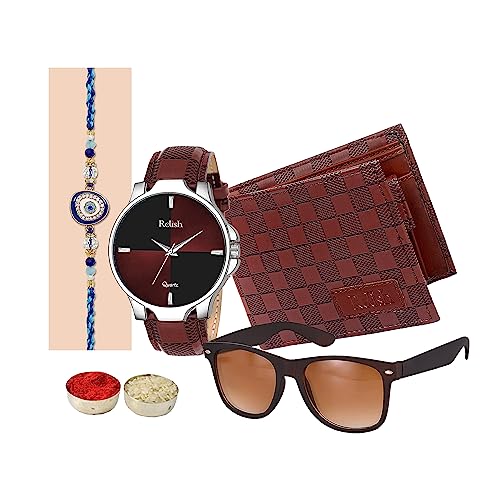 Relish Raksha Bandhan Rakhi Gift Combo for Brother – Watch, Wallet, Sunglasses, Deo, Perfume, Belt, Keychain, Rakhi, Roli Chawal Box | Choose Any Combo