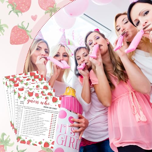 Image of Jetec 302 Pcs Strawberry Theme Baby Shower Games, 6 Games, 50 Sheets Each, Baby Shower, Word Scramble, Word Search, Predictions and Advice, The Price is Right