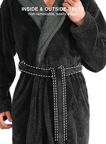 DAVID ARCHY Men's Soft Fleece Plush Robe Full Length & Cotton Pajama Set （Medium）4