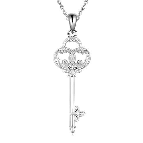 ONEFINITY Key Necklace for Women 925 Sterling Silver Victorian Key Pendant Necklace Vintage Key Jewellery