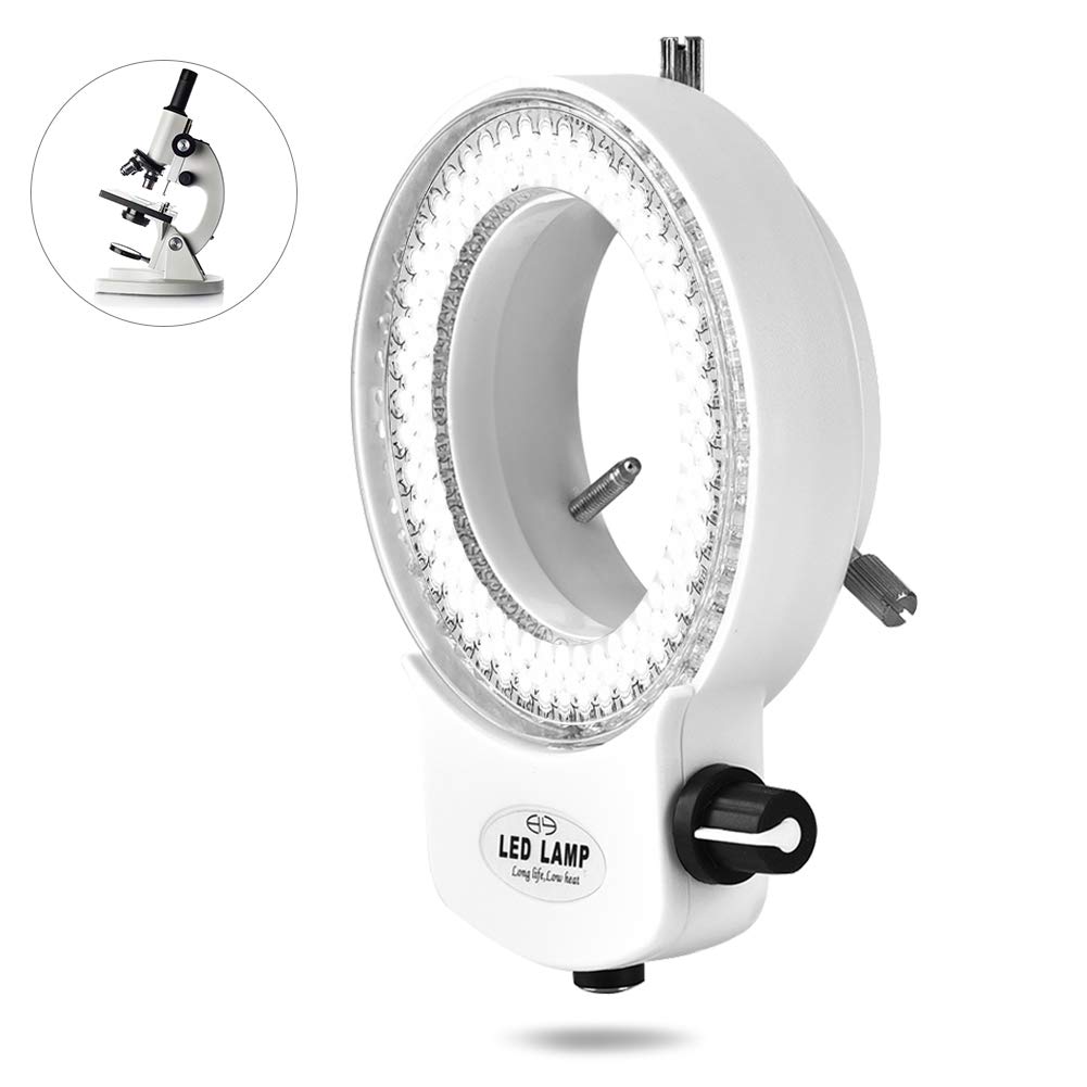 Lampada per Microscopio 144 perline LED Anello luminoso Illuminatore Luminoso Oltre 18000LUX 4,5 W Luminosità Sorgente Lampada ad Anello Regolabile(White)