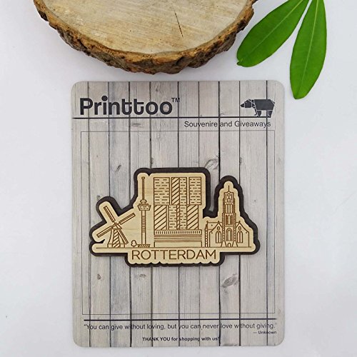 Printtoo Souvenir Rotterdam Netherlands City Wooden Engraved Fridge Magnet Gift Collectible #TOP1
