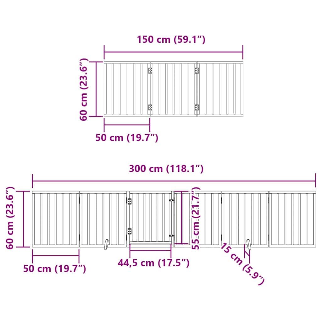 12-TLG. Puerta plegable para perros de madera de álamo blanca con puerta de 600 cm, independiente y portátil, barrera para interior y exterior, protección y seguridad para cachorros y perros