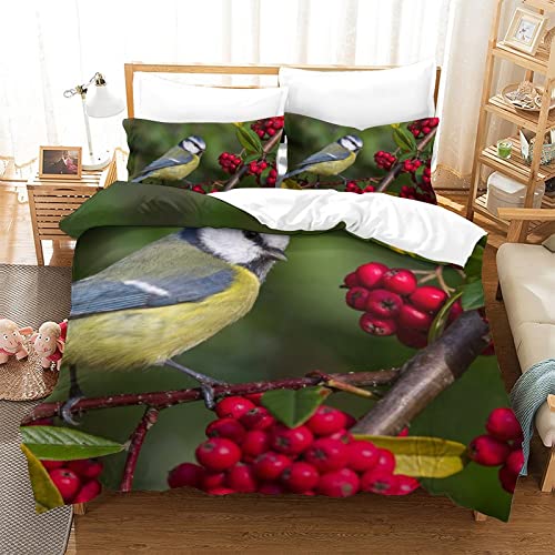 Housse de couette mésange animale imprimée 3D parure de lit microfibre double 200x200cm