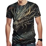 Girren Dragon Graphic T-Shirt for Men Novelty 3D Printed Short Sleeve Shirt Fashion Tee Top,Black1,L