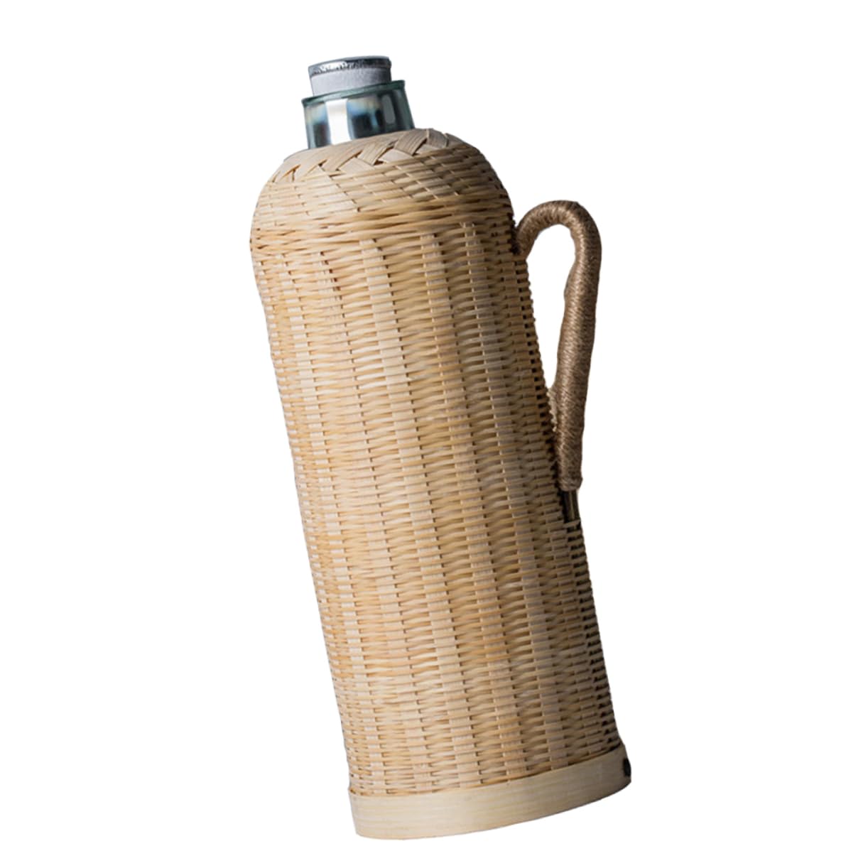Bottiglia Termica in Vetro e Bambù Rattan da 2l, Stile Retrò