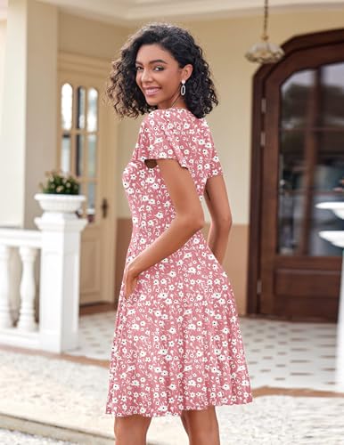 Image of Zeagoo Womens Summer Dress Casual Swing Sundresses Floral Ruffle Short Sleeve Wedding Guest Dress Beach Mini Dress 2026