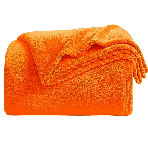KMUSET Super Soft Fall Throw Blanket Premium Silky Flannel Fleece Twin Size Orange Microfiber Lightweight Blanket All Season Use