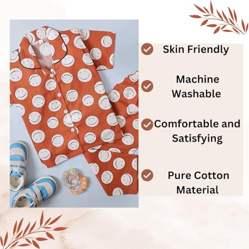 Image of Soft Cotton Printed Night Dress Night Suit Sleepwear Nightwear Set Unisex Kids Wear